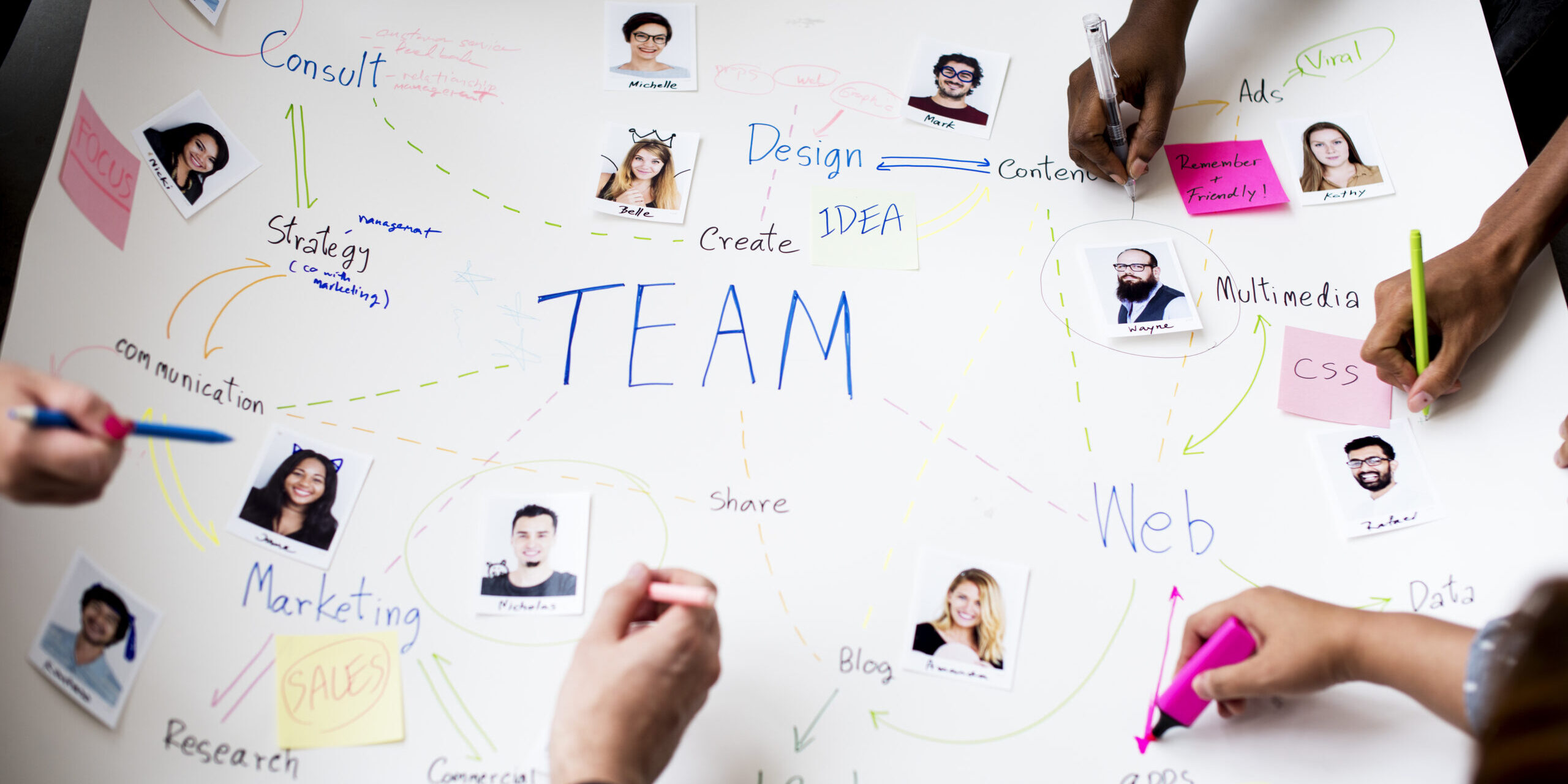 Group of people brainstorming meeting in the room